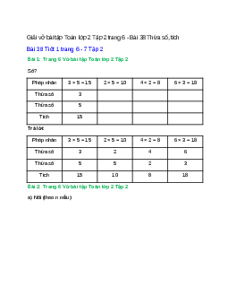 Vở bài tập Toán lớp 2 Tập 2 trang 6, 7, 8 Bài 38: Thừa số, tích | Kết nối tri thức