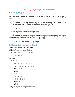Bài tập về Thứ tự thực hiện các phép tính có lời giải