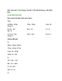 Giải SGK Toán lớp 2 Tập 2 trang 131, 132, 133 Bài 73: Ôn tập đo lường | Kết nối tri thức