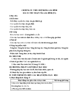 GIÁO ÁN CÔNG NGHỆ 6 BÀI 25: THU NHẬP CỦA GIA ĐÌNH (T1) MỚI NHẤT