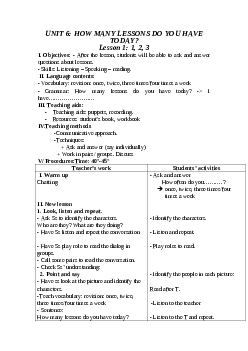 Giáo án tiếng anh 5 unit 6: How many lessons do you have today? mới nhất