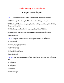 Trắc nghiệm Khái quát lịch sử tiếng Việt có đáp án – Ngữ văn lớp 10