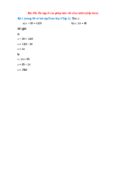 Tìm x: x × 30 = 1320, x : 24 = 65