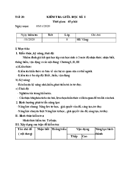 Giáo án Sinh học 8 Ôn tập giữa học kì 1 mới nhất