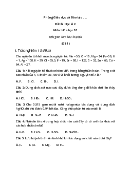 Đề thi Hóa học 10 Học kì 2 có đáp án (5 đề)