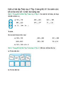 Vở bài tập Toán lớp 2 Tập 2 trang 60, 61: So sánh các số có ba chữ số | Chân trời sáng tạo