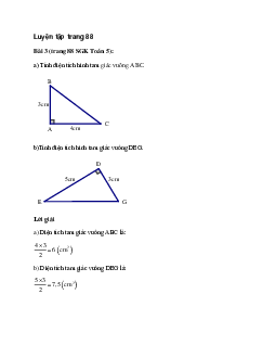 Tính diện tích hình tam giác vuông ABC Bài 3 trang 88 SGK Toán 5
