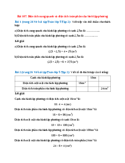 Vở bài tập Toán lớp 5 Tập 2 trang 26 Bài 107: Diện tích xung quanh và diện tích toàn phần của hình lập phương