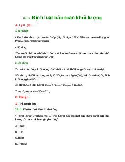 Lý thuyết, bài tập về Định luật bảo toàn khối lượng lớp 8