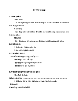 Giáo án Công Nghệ 8 Ôn tập giữa học kì 2 mới nhất