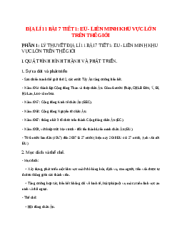 Lý thuyết Địa Lí 11 Bài 7 Tiết 1 (mới 2023 + 13 câu trắc nghiệm): EU - Liên minh khu vực lớn trên thế giới