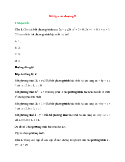 20 câu Trắc nghiệm Chương 2: Bất phương trình và hệ bất phương trình bậc nhất hai ẩn (Chân trời sáng tạo 2024) có đáp án - Toán lớp 10