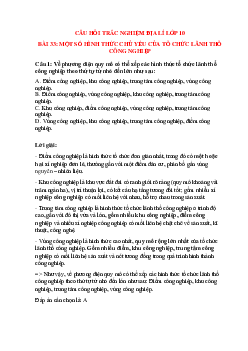 Trắc nghiệm Địa lí 10 Bài 33 có đáp án: Một số hình thức của tổ chức lãnh thổ công nghiệp