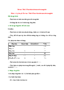 Tin học 7 Bài 3 (Lý thuyết và trắc nghiệm): Thực hiện tính toán trên trang tính