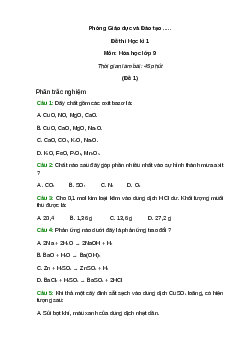 Bộ 20 Đề thi Học kì 1 Hóa học 9 năm 2023 có đáp án
