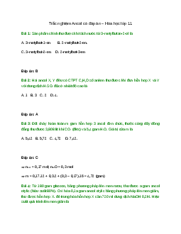 37 câu Trắc nghiệm Hóa học 11 Chương 8 có đáp án 2023: Dẫn xuất halogen - Ancol - Phenol