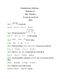 BỘ 40 Đề thi Toán lớp 9 Học kì 1 năm 2022 - 2023 có đáp án