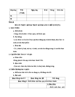 GIÁO ÁN CÔNG NGHỆ 9 BÀI 15: THỰC HÀNH: THỰC HÀNH LÀM XIRÔ QUẢ (T2) MỚI NHẤT - CV5512