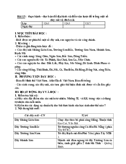 Giáo án Địa lí 12 Bài 13 Thực hành đọc bản đồ địa hình, điền vào lược đồ trống một số dãy núi, đỉnh núi mới nhất