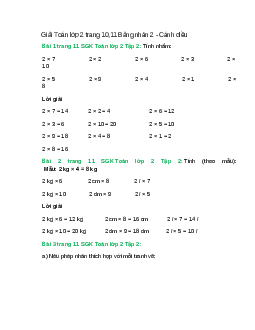 Giải SGK Toán lớp 2 Tập 2 trang 10,11 Bảng nhân 2  – Cánh diều
