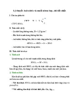 Lý thuyết Axit nitric và muối nitrat (mới 2023 + 16 câu trắc nghiệm) hay, chi tiết