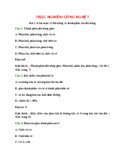 Trắc nghiệm Công nghệ 7 Bài 2 có đáp án: Khái niệm về đất trồng và thành phần cần đất trồng