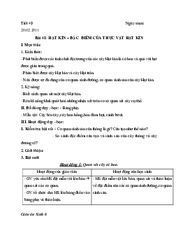 Giáo án Sinh học 6 Bài 41: Hạt kín - Đặc điểm của thực vật Hạt kín mới nhất - CV5512