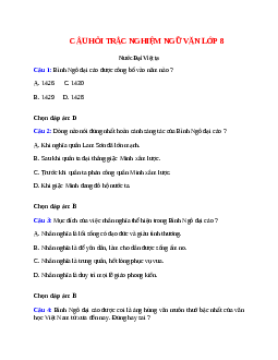 19 câu Trắc nghiệm Nước Đại Việt ta có đáp án 2023 - Ngữ văn 8