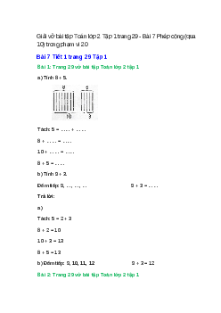 Vở bài tập Toán lớp 2 Tập 1 trang 29, 30, 31, 32, 33, 34 Bài 7: Phép cộng (qua 10) trong phạm vi 20 | Kết nối tri thức