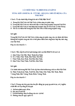 Trắc nghiệm Địa lí 10 có đáp án: Tổng kết chương 2 - Vũ Trụ - Hệ quả chuyển động của Trái Đất