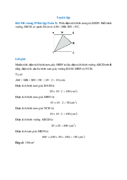 Tính diện tích hình tam giác MDN. Biết hình vuông ABCD có cạnh 20cm và AM = MB, BN = NC