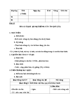 GIÁO ÁN CÔNG NGHỆ 9 BÀI 13: THỰC HÀNH TRỒNG CÂY ĂN QUẢ (T3) MỚI NHẤT - CV5512