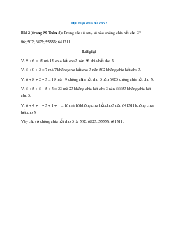 Trong các số sau, số nào không chia hết cho 3? 96; 502; 6823; 55553; 641311