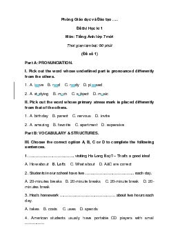 Đề thi Học kì 1 Tiếng Anh 7 mới có đáp án (5 đề)