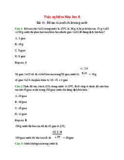 25 câu Trắc nghiệm Độ tan của một chất trong nước có đáp án 2024 – Hóa học lớp 8