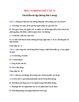 Trắc nghiệm Trích diễm thi tập (Hoàng Đức Lương) có đáp án – Ngữ văn lớp 10