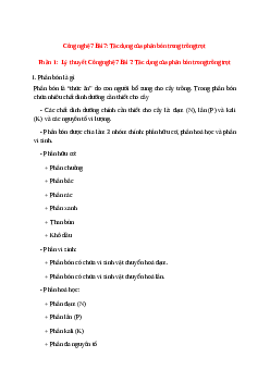 Công nghệ 7 Bài 7 (Lý thuyết và trắc nghiệm): Tác dụng của phân bón trong trồng trọt