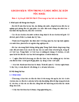 Lý thuyết GDCD 8 Bài 8 (mới 2023 + 10 câu trắc nghiệm): Tôn trọng và học hỏi các dân tộc khác