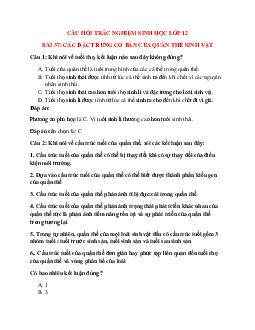 32 câu Trắc nghiệm Sinh học 12 Bài 37 có đáp án 2023: Các đặc trưng cơ bản của quần thể sinh vật