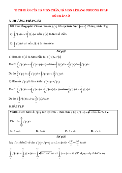 Tích phân của hàm số chẵn, hàm số lẻ bằng phương pháp đổi biến số Toán 12