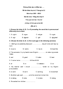 [Năm 2022] Bộ 5 Đề thi Giữa kì 2 Tiếng Anh lớp 8 Thông tư 22 có đáp án