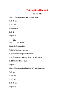 50 câu Trắc nghiệm Mol có đáp án 2024 – Hóa học lớp 8