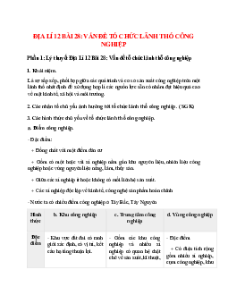 Lý thuyết Địa Lí 12 Bài 28 (mới 2023 + 19 câu trắc nghiệm): Vấn đề tổ chức lãnh thổ công nghiệp