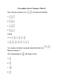 24 câu Trắc nghiệm Toán 6 Chương 5 (Chân trời sáng tạo): Phân số có đáp án 2024