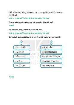 Vở bài tập Tiếng Việt lớp 2 Tập 2 trang 26, 27, 28 Bài 12: Bờ tre đón khách – Kết nối tri thức