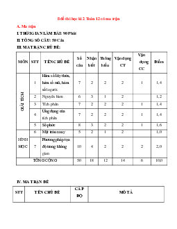 Bộ 8 Đề thi Toán lớp 12 học kì 2 năm 2023 có ma trận