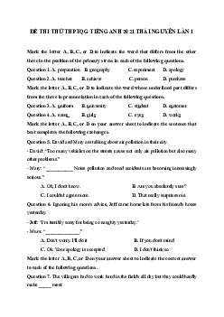 Đề thi thử THPTQG Tiếng Anh năm 2021 tỉnh Thái Nguyên lần 1 có đáp án