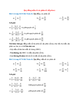 Toán lớp 4 trang 116,117 Quy đồng mẫu số các phân số (tiếp theo)