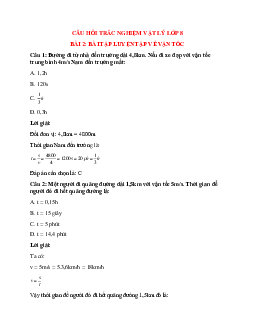 27 câu Trắc nghiệm Luyện tập về vận tốc có đáp án 2024 - Vật lí 8