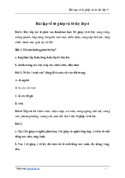 Bài tập về từ ghép và từ láy môn Tiếng Việt lớp 4 có đáp án